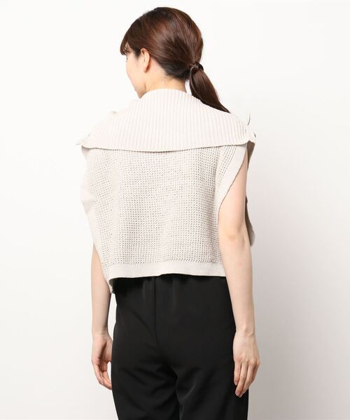 STYLEBLOCK（スタイルブロック）の「ワッフルニットハーフZIPショートトップス（ニット/セーター・レディース・ブラック/オフホワイト/グリーン/ライトベージュ・M）」の6枚目の写真