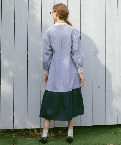 idem（イデム）の「multi stripe onepiece/ストライプシャツワンピース（ワンピース・レディース・ネイビー/ブルー・FREE）」の10枚目の写真