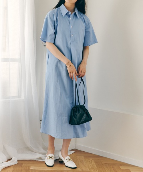 Lamoa（ラモア）の「Lamoa/ロングシャツ ルーズ ワンピース（シャツワンピース・レディース・ホワイト/ブラック/ブルー・FREE）」の3枚目の写真