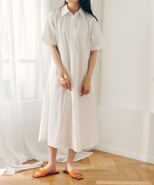 Lamoa（ラモア）の「Lamoa/ロングシャツ ルーズ ワンピース（シャツワンピース・レディース・ホワイト/ブラック/ブルー・FREE）」の9枚目の写真