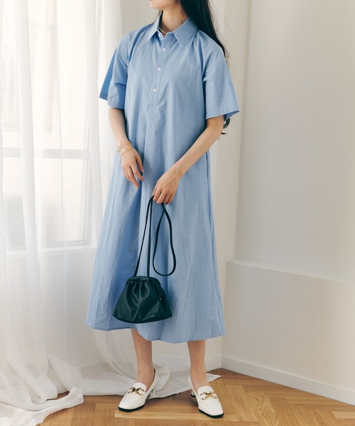 Lamoa（ラモア）の「Lamoa/ロングシャツ ルーズ ワンピース（シャツワンピース・レディース・ホワイト/ブラック/ブルー・FREE）」の4枚目の写真