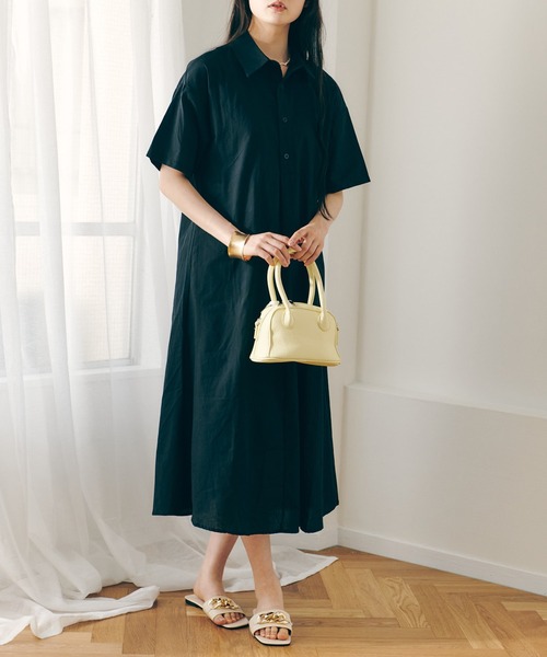 Lamoa（ラモア）の「Lamoa/ロングシャツ ルーズ ワンピース（シャツワンピース・レディース・ホワイト/ブラック/ブルー・FREE）」の6枚目の写真