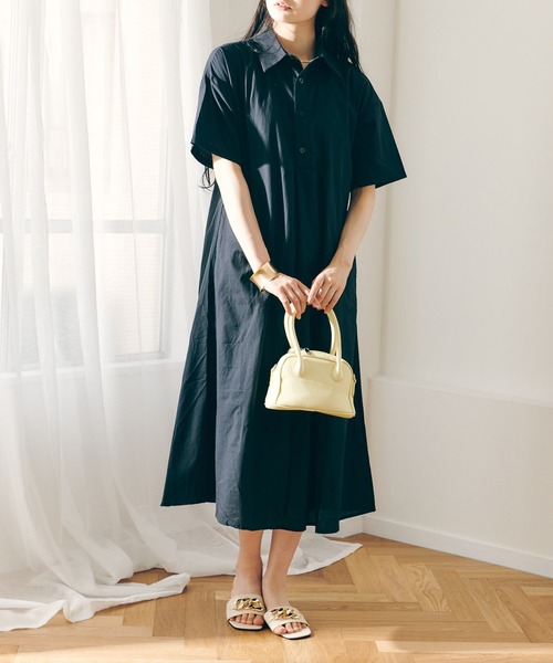 Lamoa（ラモア）の「Lamoa/ロングシャツ ルーズ ワンピース（シャツワンピース・レディース・ホワイト/ブラック/ブルー・FREE）」の7枚目の写真