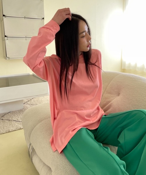 Didot.showroom（ディドット ショールーム）の「ルーズカラーロングTシャツ（Tシャツ/カットソー・レディース・ホワイト/チャコールグレー/ピンク/ミント・FREE）」の4枚目の写真