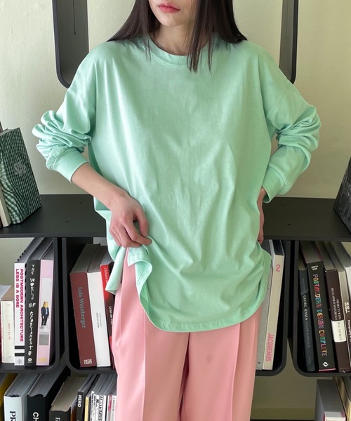 Didot.showroom（ディドット ショールーム）の「ルーズカラーロングTシャツ（Tシャツ/カットソー・レディース・ホワイト/チャコールグレー/ピンク/ミント・FREE）」の3枚目の写真