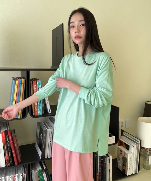 Didot.showroom（ディドット ショールーム）の「ルーズカラーロングTシャツ（Tシャツ/カットソー・レディース・ホワイト/チャコールグレー/ピンク/ミント・FREE）」の10枚目の写真