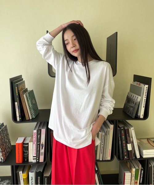 Didot.showroom（ディドット ショールーム）の「ルーズカラーロングTシャツ（Tシャツ/カットソー・レディース・ホワイト/チャコールグレー/ピンク/ミント・FREE）」の5枚目の写真
