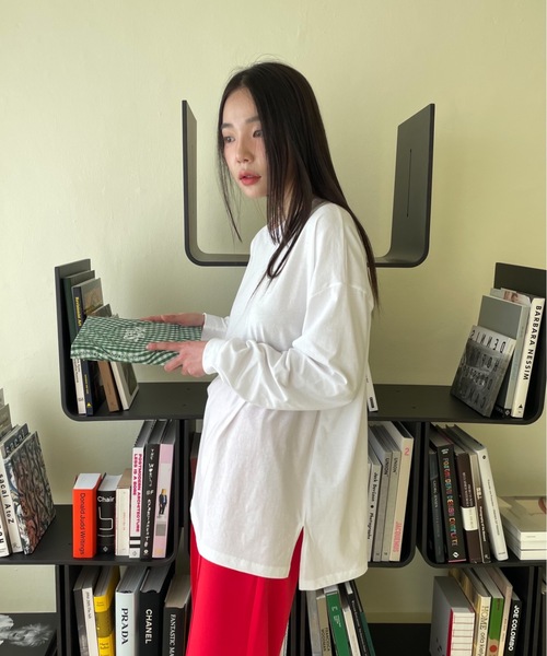 Didot.showroom（ディドット ショールーム）の「ルーズカラーロングTシャツ（Tシャツ/カットソー・レディース・ホワイト/チャコールグレー/ピンク/ミント・FREE）」の13枚目の写真