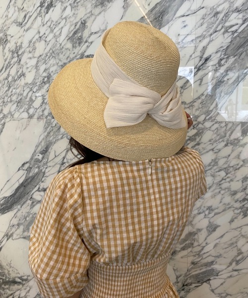 EIMY ISTOIRE（エイミーイストワール）の「リップルリボンカサブランカ（ハット・レディース・ホワイト/ネイビー/ブラック/ブラウン・FREE）」の9枚目の写真