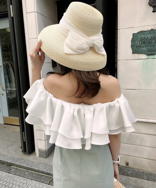 EIMY ISTOIRE（エイミーイストワール）の「リップルリボンカサブランカ（ハット・レディース・ホワイト/ネイビー/ブラック/ブラウン・FREE）」の17枚目の写真