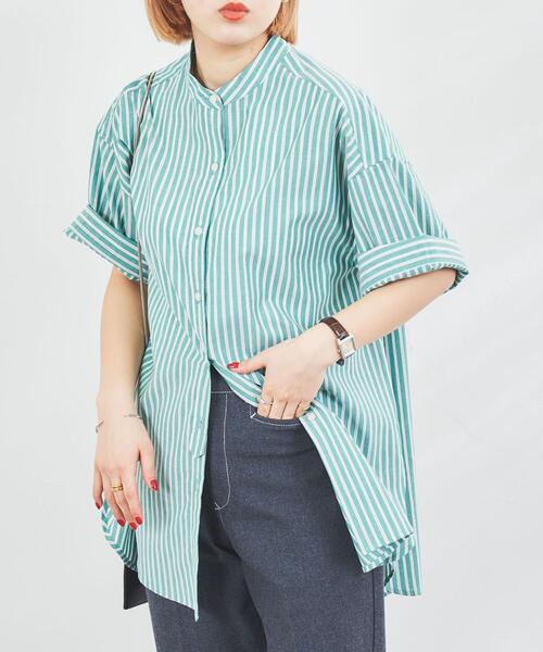 コットンブレンド5分袖バンドカラーシャツ レディース Women Coen コーエン 公式ファッション通販