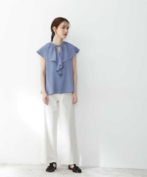 N.（N. Natural Beauty Basic）（エヌエヌナチュラルビューティーベーシック）の「◆フリルカラーブラウス（シャツ/ブラウス・レディース・ブルー/イエロー/ホワイト・MEDIUM）」の20枚目の写真