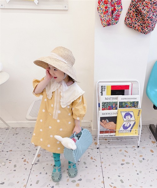 aimoha（アイモハ）の「aimoha-KIDS- 子供服　配色ビッグカラードット柄ワンピース（ワンピース・キッズ・イエロー/ブルー・90/100/110/120/130/80）」の4枚目の写真