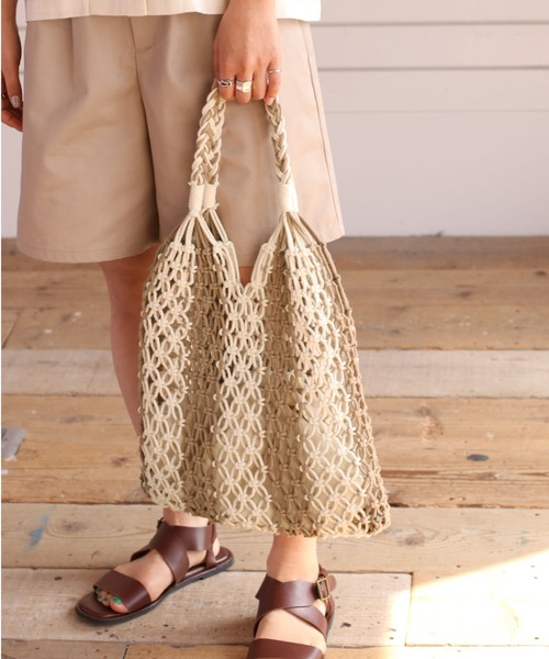 cepo（セポ）の「ストライプマクラメバッグ（ハンドバッグ・レディース・オフホワイト/パープル/ホワイト×ブラウン・FREE）」の10枚目の写真