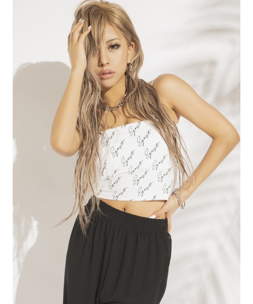 EGOIST（エゴイスト）の「総ロゴプリントビスチェ（キャミソール・レディース・ホワイト/ブラック・FREE）」の2枚目の写真