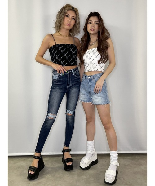 EGOIST（エゴイスト）の「総ロゴプリントビスチェ（キャミソール・レディース・ホワイト/ブラック・FREE）」の17枚目の写真