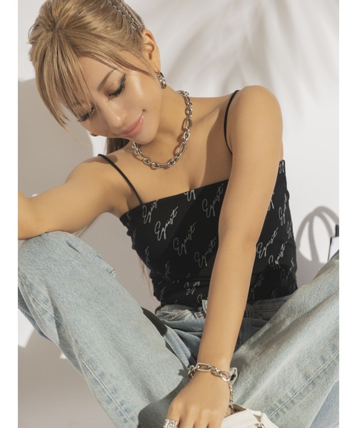 EGOIST（エゴイスト）の「総ロゴプリントビスチェ（キャミソール・レディース・ホワイト/ブラック・FREE）」の7枚目の写真