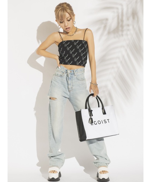 EGOIST（エゴイスト）の「総ロゴプリントビスチェ（キャミソール・レディース・ホワイト/ブラック・FREE）」の8枚目の写真