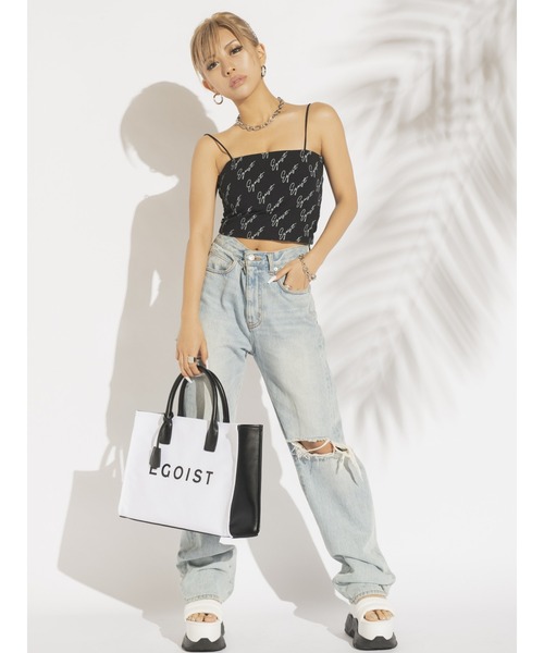 EGOIST（エゴイスト）の「総ロゴプリントビスチェ（キャミソール・レディース・ホワイト/ブラック・FREE）」の9枚目の写真