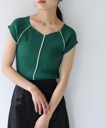 HER CLOSET（ハークローゼット）の「【Twenty three】スクエアネック配色リブフレンチスリーブニットトップス（ニット/セーター・レディース）」
