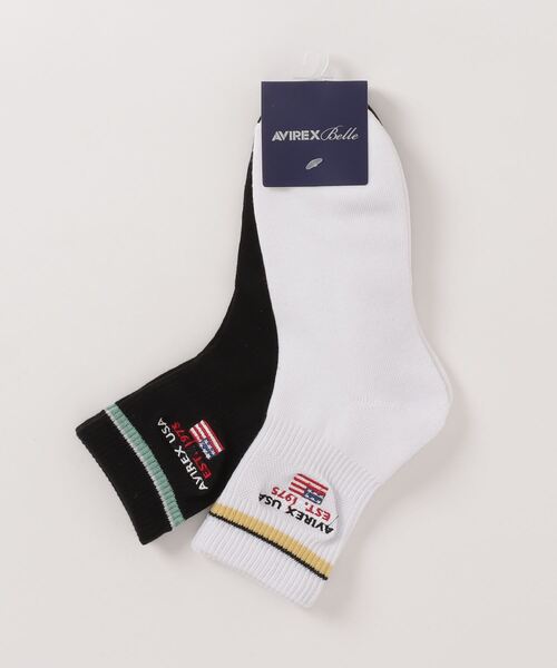 AVIREX（アヴィレックス）の「LINE CREW SOCKS/ ラインクルーソックス（ソックス/靴下・レディース・グレー/オフホワイト/ブラック・FREE）」の4枚目の写真