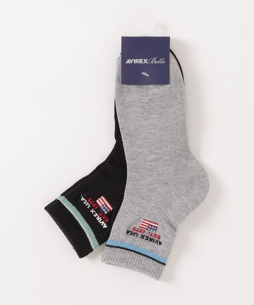 AVIREX（アヴィレックス）の「LINE CREW SOCKS/ ラインクルーソックス（ソックス/靴下・レディース・グレー/オフホワイト/ブラック・FREE）」の5枚目の写真