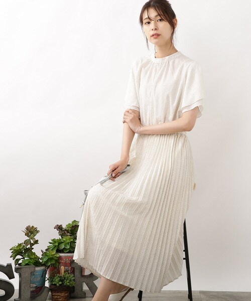 DRESKIP(ドレスキップ)の「◆【洗える】ドット柄プリ-ツ切り替えワンピース(ワンピース・レディース・ネイビー系/ホワイト系3/グリーン系その他2・02/03/04)」の2枚目の写真