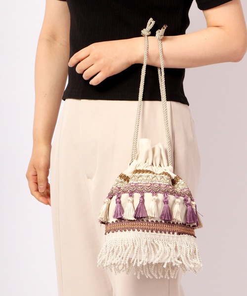 FUNALIVE（ファンアライブ）の「dignity closet フリンジミニバッグ/Fondness Bag（ショルダーバッグ・レディース・ブラウン/パープル・FREE）」の2枚目の写真