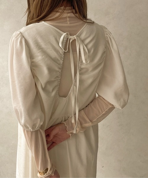 apres jour clair（アプレジュールクレア）の「【apres jour clair】パフスリーブバックオープンワンピース【ZOZOTOWN限定アイテム】（ワンピース・レディース・ベージュ/オフホワイト・フリー/X-LARGE）」の9枚目の写真