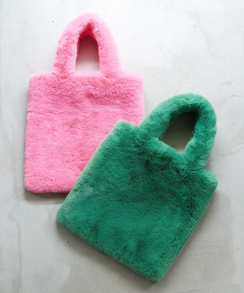 bulle de savon(ビュルデサボン)の「mofumofu トートバッグ(トートバッグ・レディース・ピンク/グリーン・FREE)」の2枚目の写真