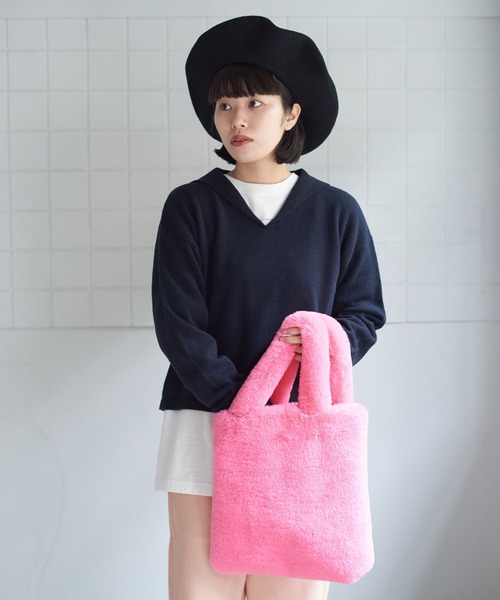 bulle de savon(ビュルデサボン)の「mofumofu トートバッグ(トートバッグ・レディース・ピンク/グリーン・FREE)」の10枚目の写真