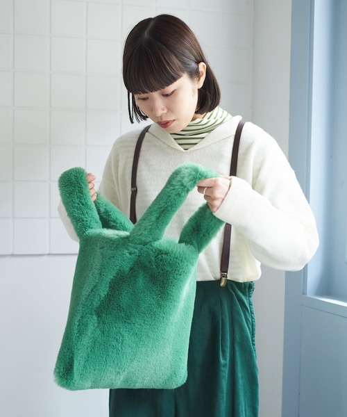 bulle de savon(ビュルデサボン)の「mofumofu トートバッグ(トートバッグ・レディース・ピンク/グリーン・FREE)」の9枚目の写真