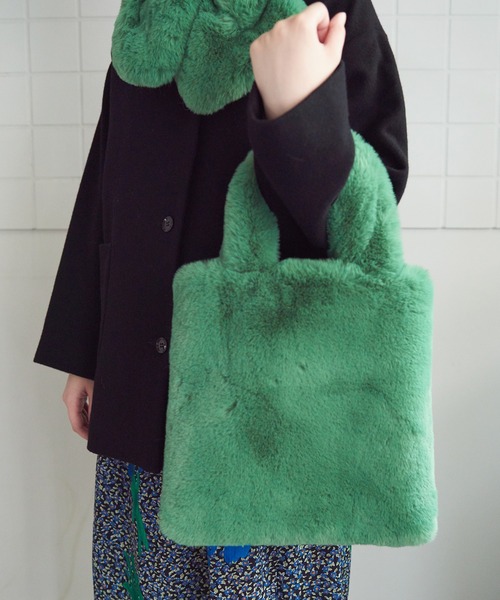 bulle de savon(ビュルデサボン)の「mofumofu トートバッグ(トートバッグ・レディース・ピンク/グリーン・FREE)」の5枚目の写真