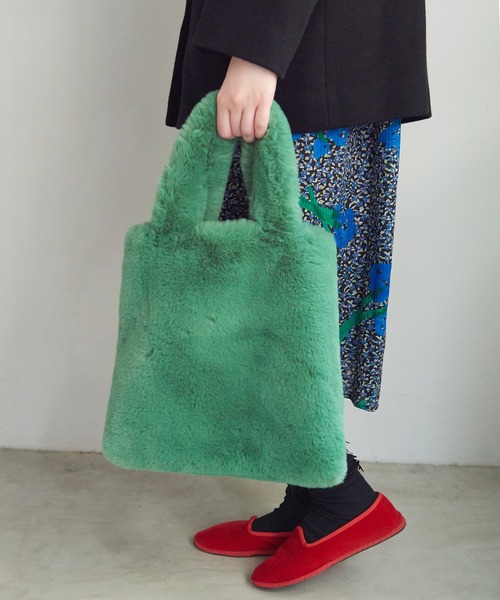 bulle de savon(ビュルデサボン)の「mofumofu トートバッグ(トートバッグ・レディース・ピンク/グリーン・FREE)」の4枚目の写真