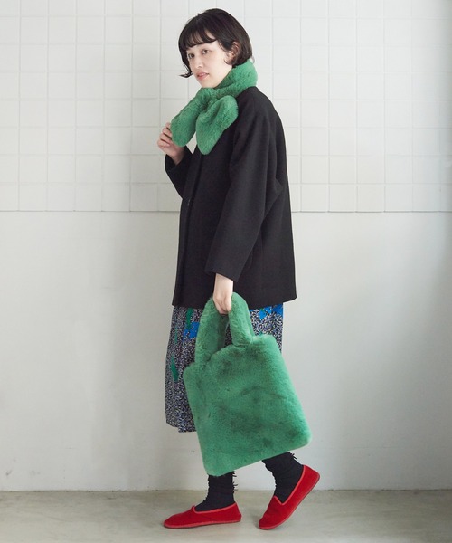 bulle de savon(ビュルデサボン)の「mofumofu トートバッグ(トートバッグ・レディース・ピンク/グリーン・FREE)」の8枚目の写真