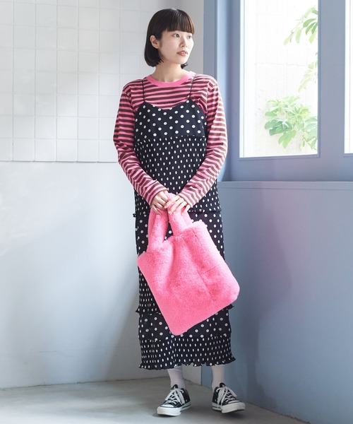 bulle de savon(ビュルデサボン)の「mofumofu トートバッグ(トートバッグ・レディース・ピンク/グリーン・FREE)」の11枚目の写真