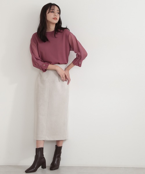 NATURAL BEAUTY BASIC(ナチュラルビューティーベーシック)の「フェイクスエードタイトスカート(スカート・レディース・チャコールグレー/ブルー/グレイッシュベージュ/オレンジ・SMALL/MEDIUM/X-SMALL)」の17枚目の写真