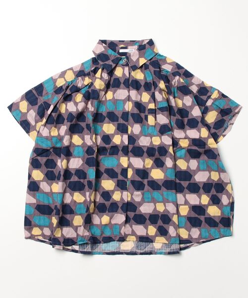 sandy（サンディー）の「【sandy】プリントレギュラーカラー比ヨクシャツ（シャツ/ブラウス・レディース・グレー/ベージュ/ダークグリーン/ライトグリーン・FREE）」の2枚目の写真