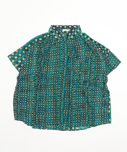 sandy（サンディー）の「【sandy】プリントレギュラーカラー比ヨクシャツ（シャツ/ブラウス・レディース・グレー/ベージュ/ダークグリーン/ライトグリーン・FREE）」の4枚目の写真