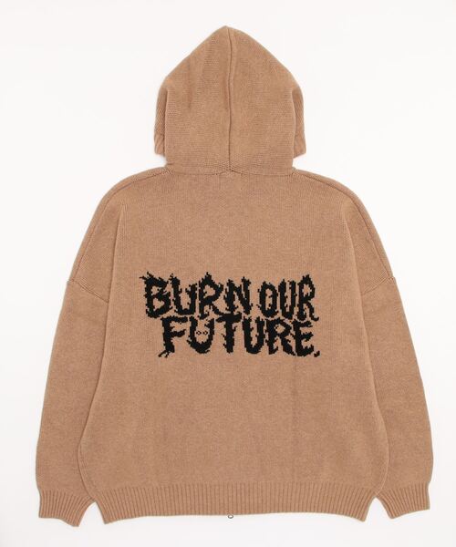 【AJOBYAJO/アジョバイアジョ】Oversized (19) Slogan Wool Knit Zip-Up Hoodie/オーバーサイズ ロゴ ニット ジップアップ フーディー パーカー ジップパーカー 秋服 冬服