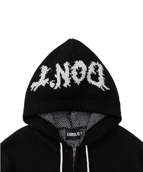 【AJOBYAJO/アジョバイアジョ】Oversized (19) Slogan Wool Knit Zip-Up Hoodie/オーバーサイズ ロゴ ニット ジップアップ フーディー パーカー ジップパーカー 秋服 冬服