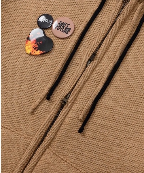 【AJOBYAJO/アジョバイアジョ】Oversized (19) Slogan Wool Knit Zip-Up Hoodie/オーバーサイズ ロゴ ニット ジップアップ フーディー パーカー ジップパーカー 秋服 冬服