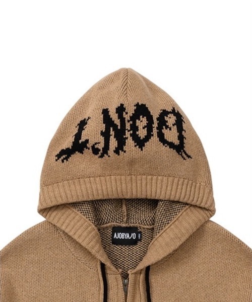 【AJOBYAJO/アジョバイアジョ】Oversized (19) Slogan Wool Knit Zip-Up Hoodie/オーバーサイズ ロゴ ニット ジップアップ フーディー パーカー ジップパーカー 秋服 冬服