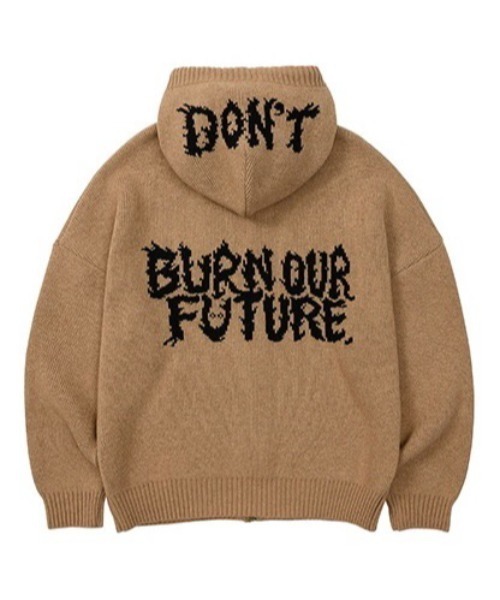 【AJOBYAJO/アジョバイアジョ】Oversized (19) Slogan Wool Knit Zip-Up Hoodie/オーバーサイズ ロゴ ニット ジップアップ フーディー パーカー ジップパーカー 秋服 冬服