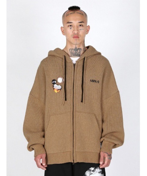【AJOBYAJO/アジョバイアジョ】Oversized (19) Slogan Wool Knit Zip-Up Hoodie/オーバーサイズ ロゴ ニット ジップアップ フーディー パーカー ジップパーカー 秋服 冬服