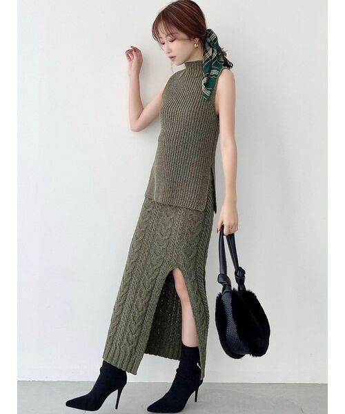 RESEXXY（リゼクシー）の「シアーチェックスカーフ（バンダナ/スカーフ・レディース・ベージュ/グリーン・FREE）」の9枚目の写真