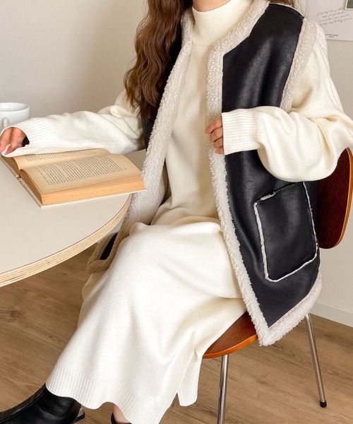 セール】見た目の可愛さ100％。フェイクレザー2wayリバーシブルベスト