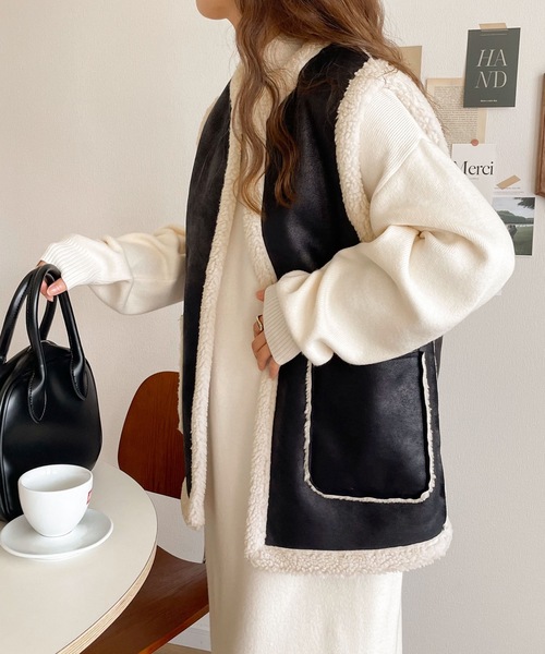 セール】見た目の可愛さ100％。フェイクレザー2wayリバーシブルベスト