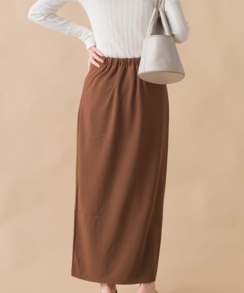 OMNES（オムネス）の「梨地ストレッチツイルフロントスリットタイトスカート（スカート・レディース・ブラック/ベージュ/パープル/ブラウン・FREE）」の7枚目の写真