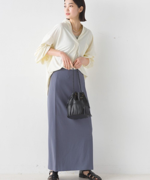 OMNES（オムネス）の「梨地ストレッチツイルフロントスリットタイトスカート（スカート・レディース・ブラック/ベージュ/パープル/ブラウン・FREE）」の19枚目の写真